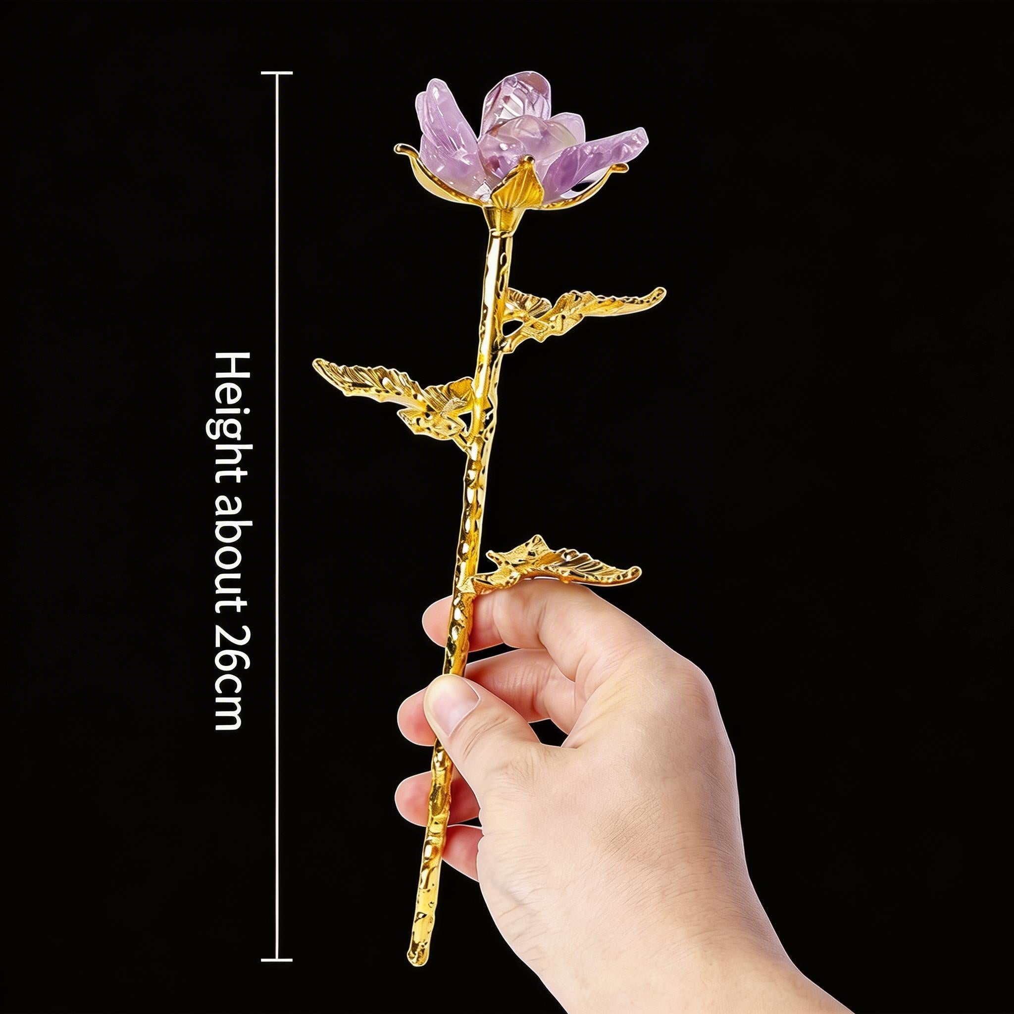RYS Natural Clear Quartz Rose Crystal Flower | Raw Crystal Single Stem Flower Bouquet | Healing Crystal Gift for Home Decor
