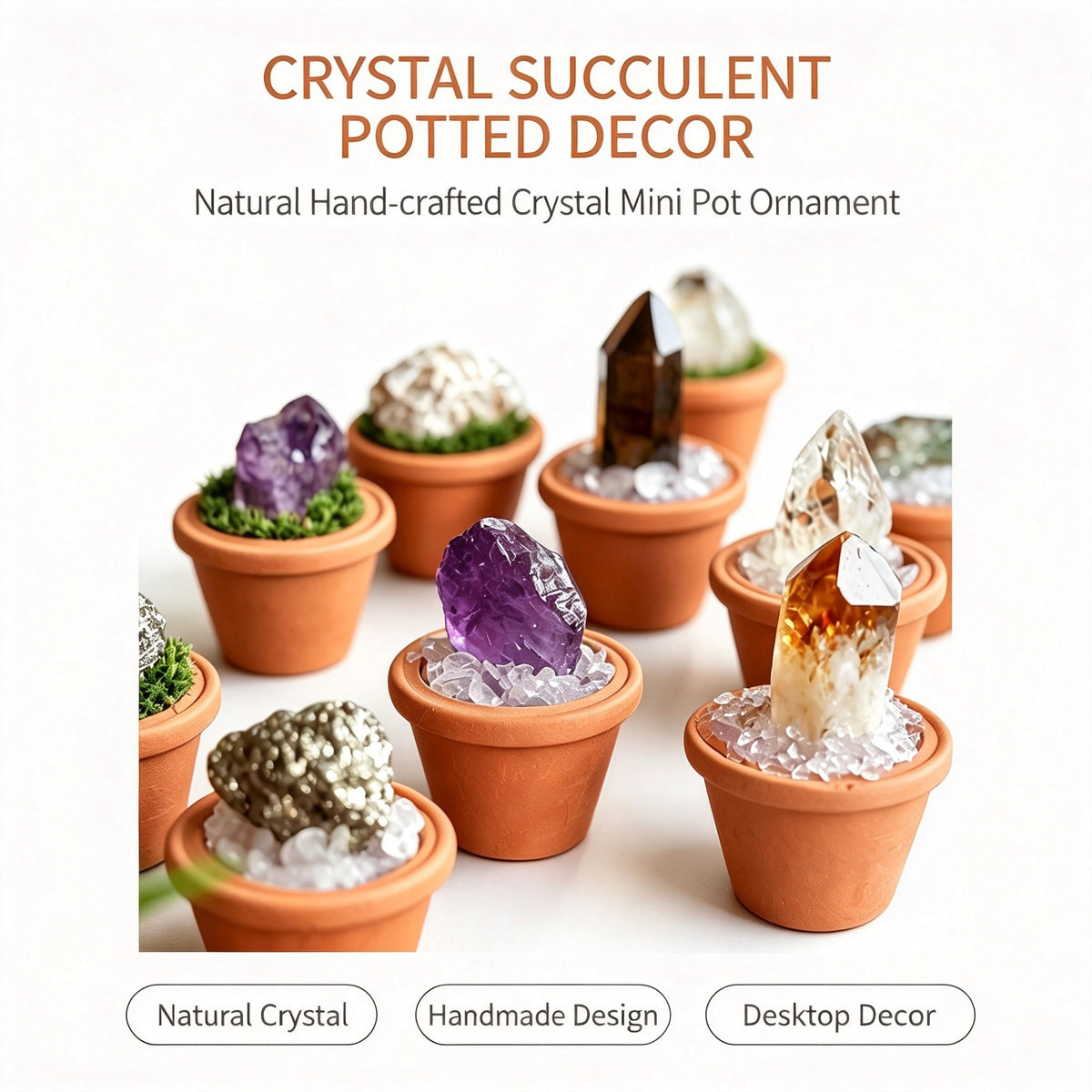 RYS Natural Crystal Raw Ore Ceramic Pot Bonsai, Gemstone DIY Potted Ornament, Home Desktop & Car Decor