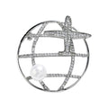 QZY Rotating Pearl Airplane Brooch Zircon Circle Pin Elegant Coat Accessory