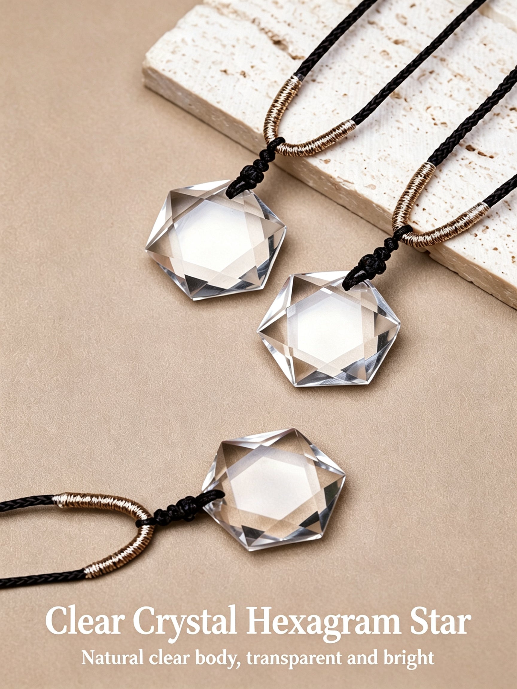 RYS Natural Clear Quartz Hexagram Pendant Necklace, 2CM Faceted Star Cut Raw Crystal Necklace, Minimalist Gemstone Jewelry Gift