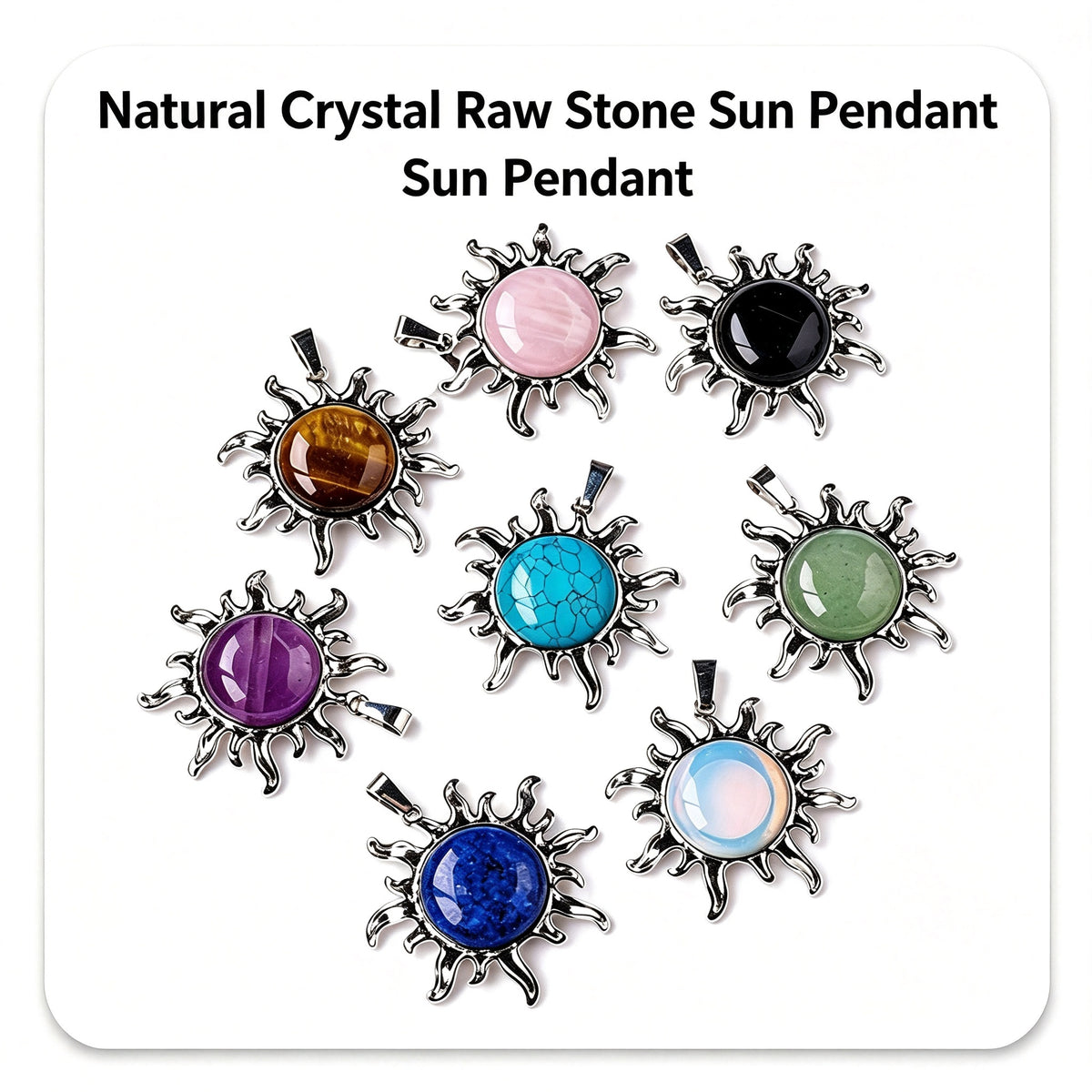 RYS Natural Gemstone Sun Pendant Vintage Alloy Charm for Necklace Jewelry Making
