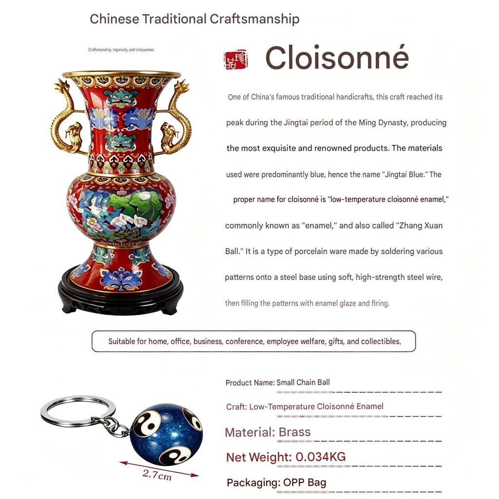 JCJ Vintage Cloisonne Enamel Bell Keychain Handmade Chinese Traditional Charm