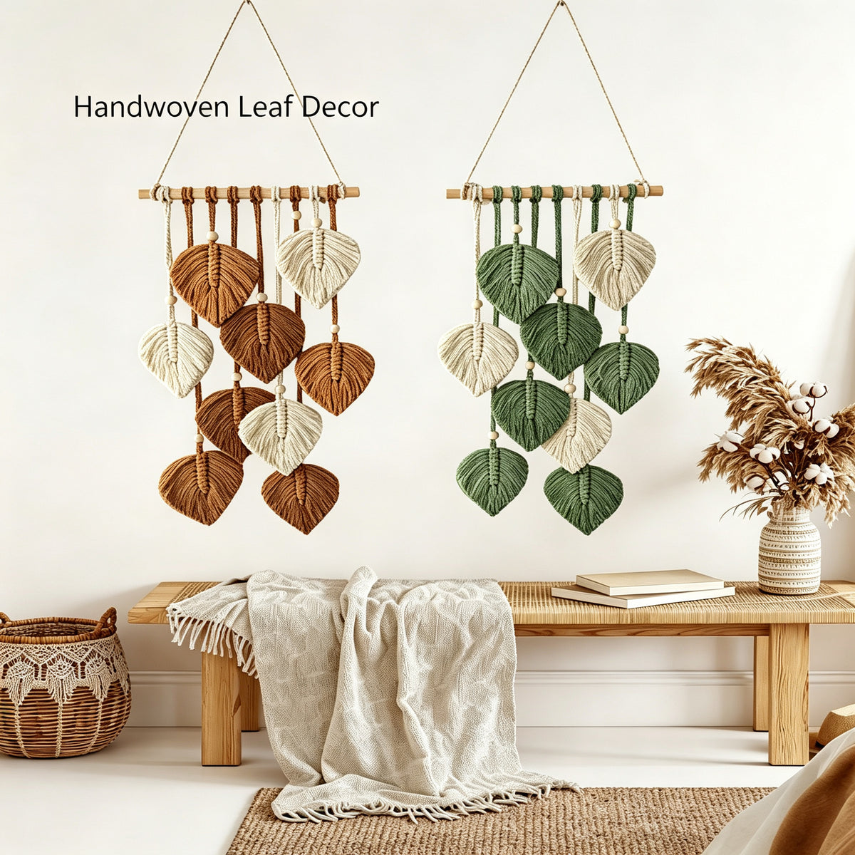 JXG Handwoven Macrame Leaf Wall Hanging Boho Cotton Rope Wall Tapestry for Bedroom Living Room Balcony Home Decor