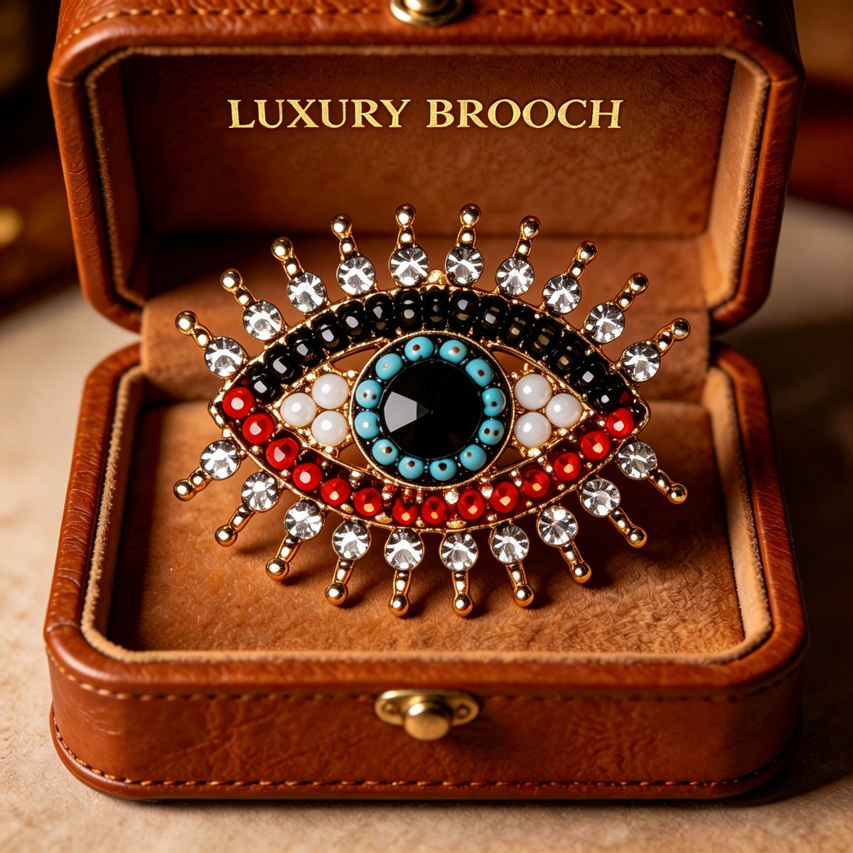 QZY Vintage Evil Eye Rhinestone Brooch Copper Electroplated Women Commute Pin