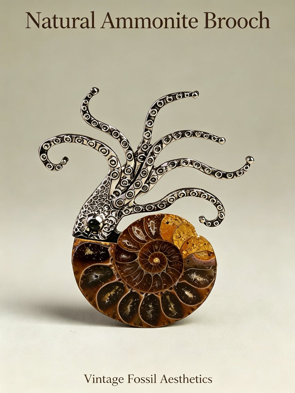 RYS Natural Ammonite Fossil Jewelry Brooch Necklace Earrings Set