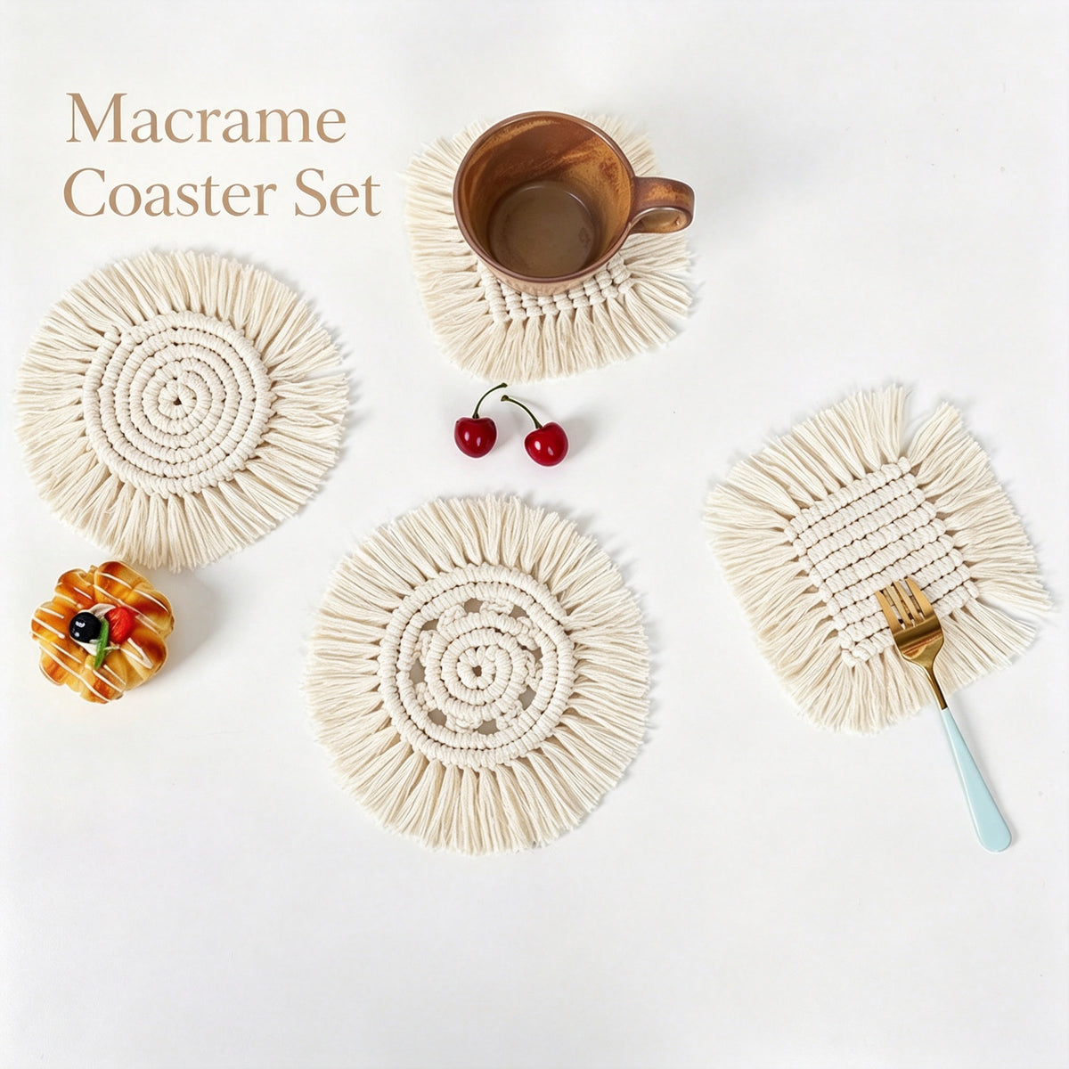 JSE Handwoven Cotton Cord Coasters Boho Absorbent Drink Mats