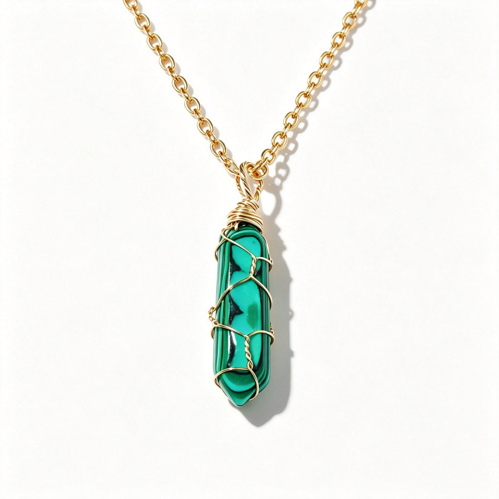 RYS Natural Hand Wire Wrapped Crystal Point Pendant Necklace, Minimalist Daily Jewelry Gift