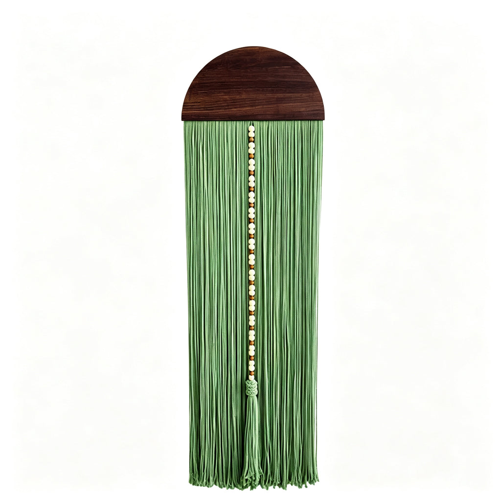JXG Handwoven Macrame Wall Hanging Half‑Round Wood Board Tassel Tapestry Boho Wall Decor for Living Room Bedroom Cafe