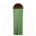 JXG Handwoven Macrame Wall Hanging Half‑Round Wood Board Tassel Tapestry Boho Wall Decor for Living Room Bedroom Cafe