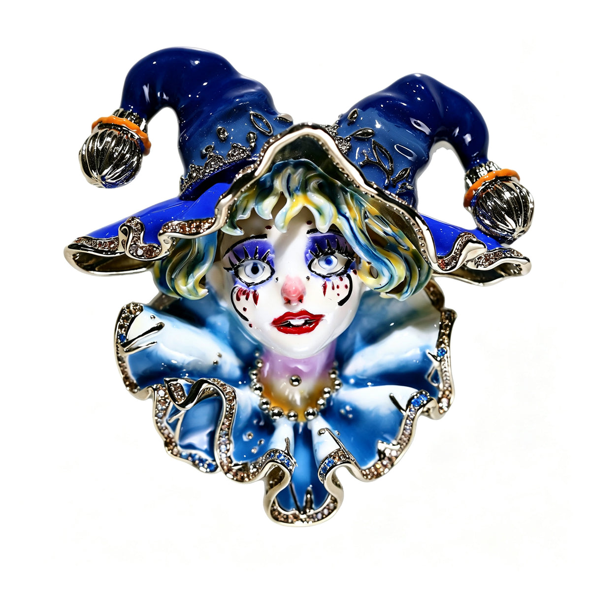 QZY Original Designer Hand Painted Enamel Clown Lady Brooch Unique Clothing Accessory
