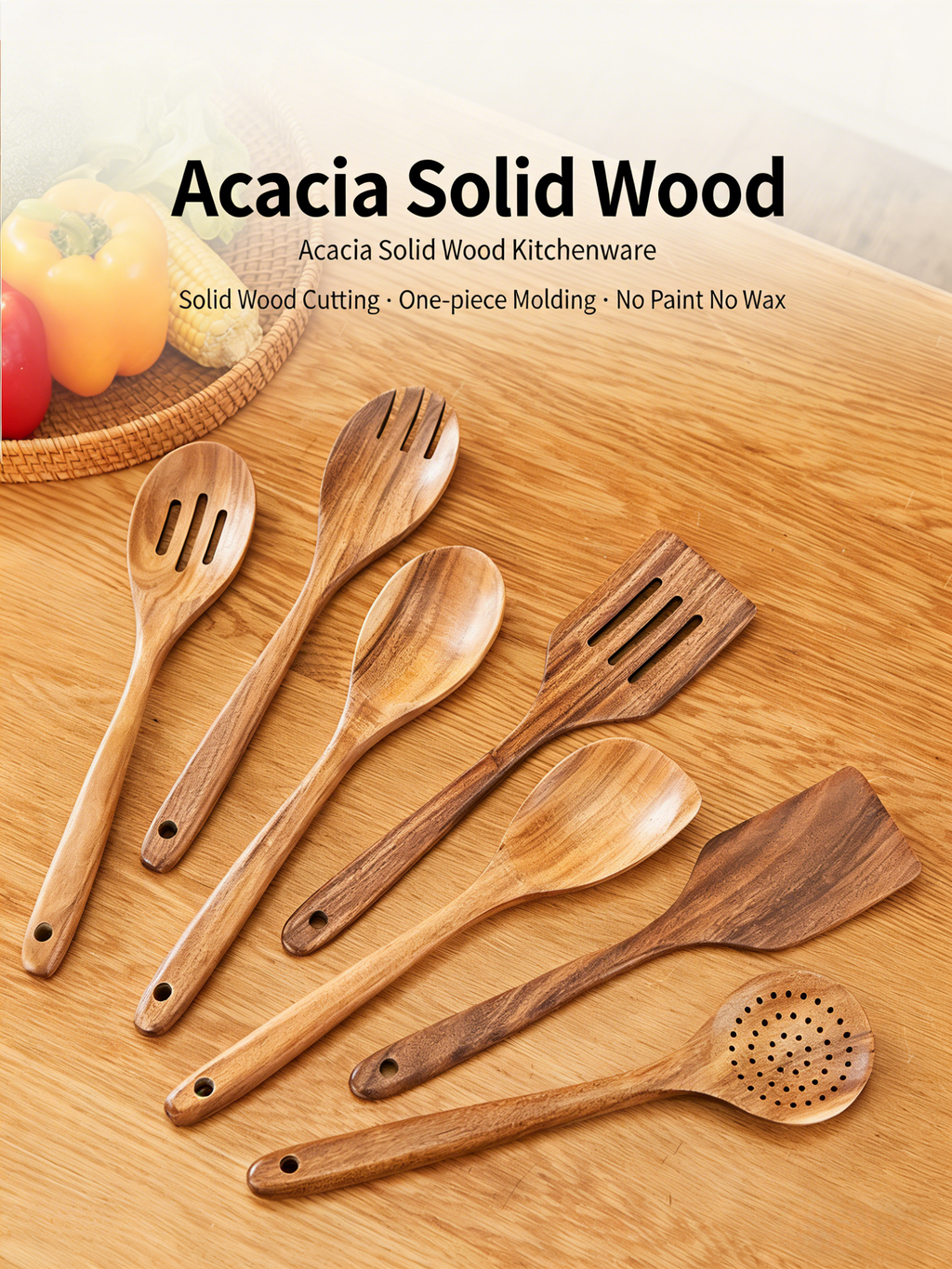HGD Acacia Wood Kitchen Utensil Set | Non-Stick Wooden Spatula & Spoon for Cooking
