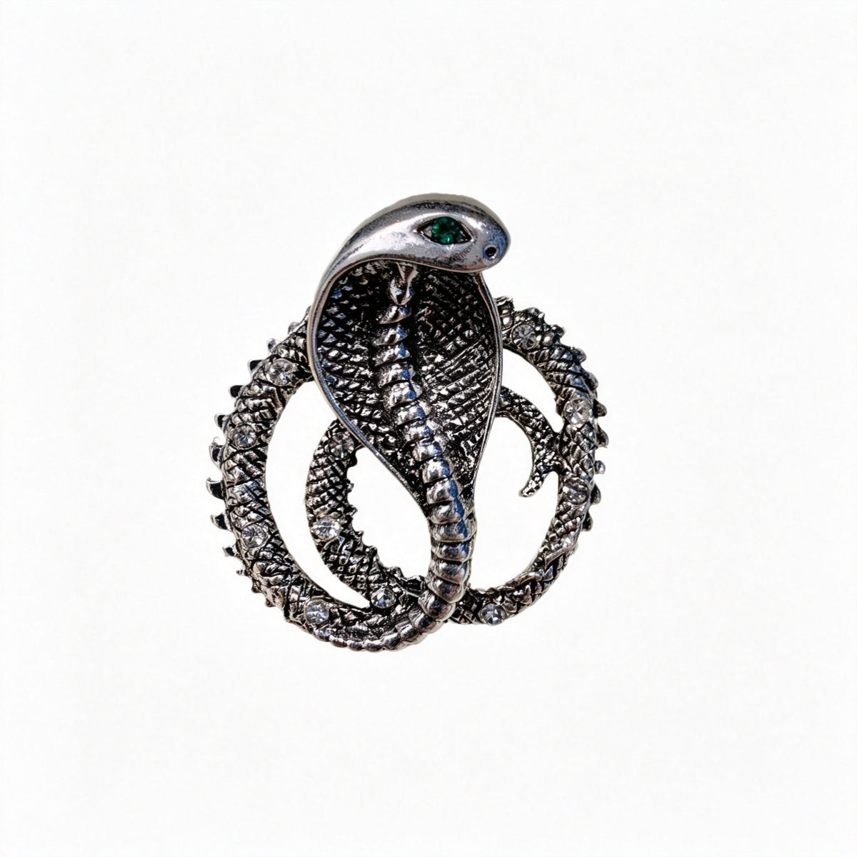 QZY Vintage Cobra Rhinestone Brooch, Electroplated Copper Unisex Statement Decor Pin