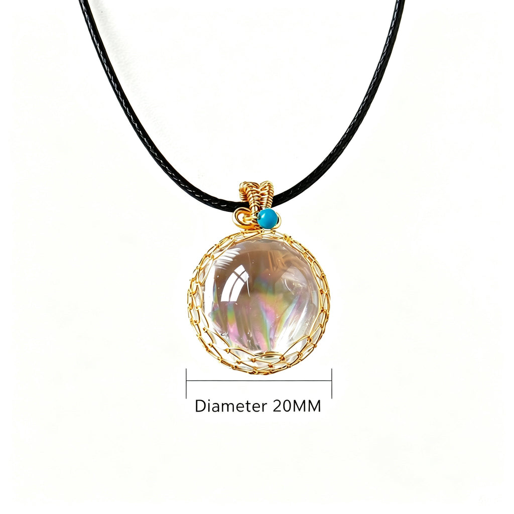 RYS Natural Azeztulite Rainbow Crystal Ball Pendant Necklace with Leather Cord