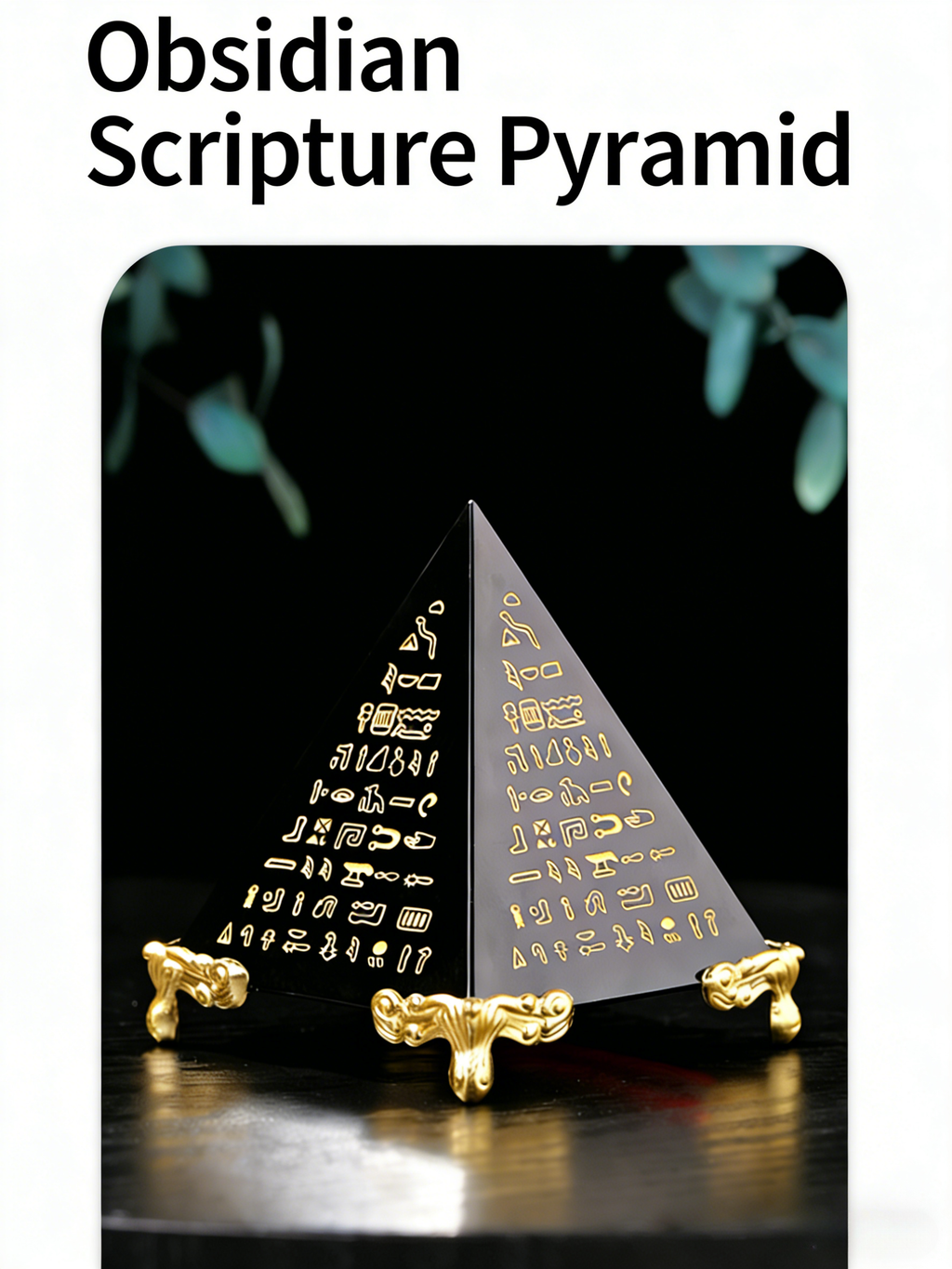 RYS Natural Obsidian & Clear Quartz Crystal Pyramid with Engraved Sutra | Meditation Energy Tower for Healing & Spiritual Decor