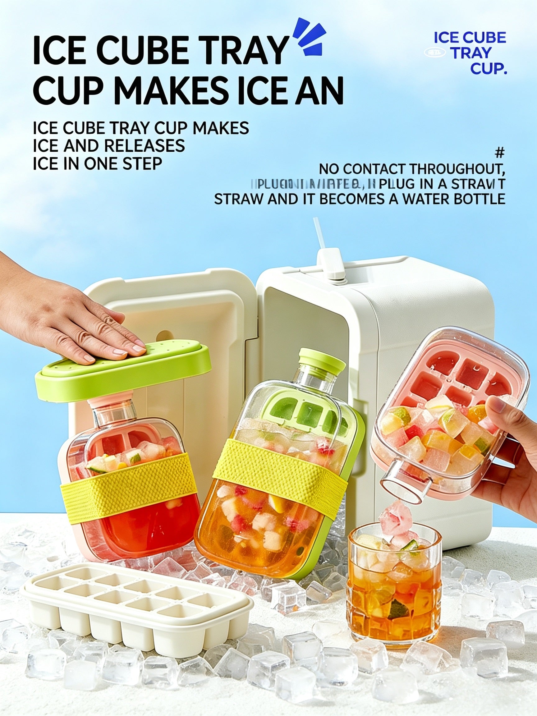 ZZBH 2-in-1 Eiswürfelform mit Flasche, 500/800 ml, Silikon, Schnellgefrierfunktion, leicht lösbare Eisformen