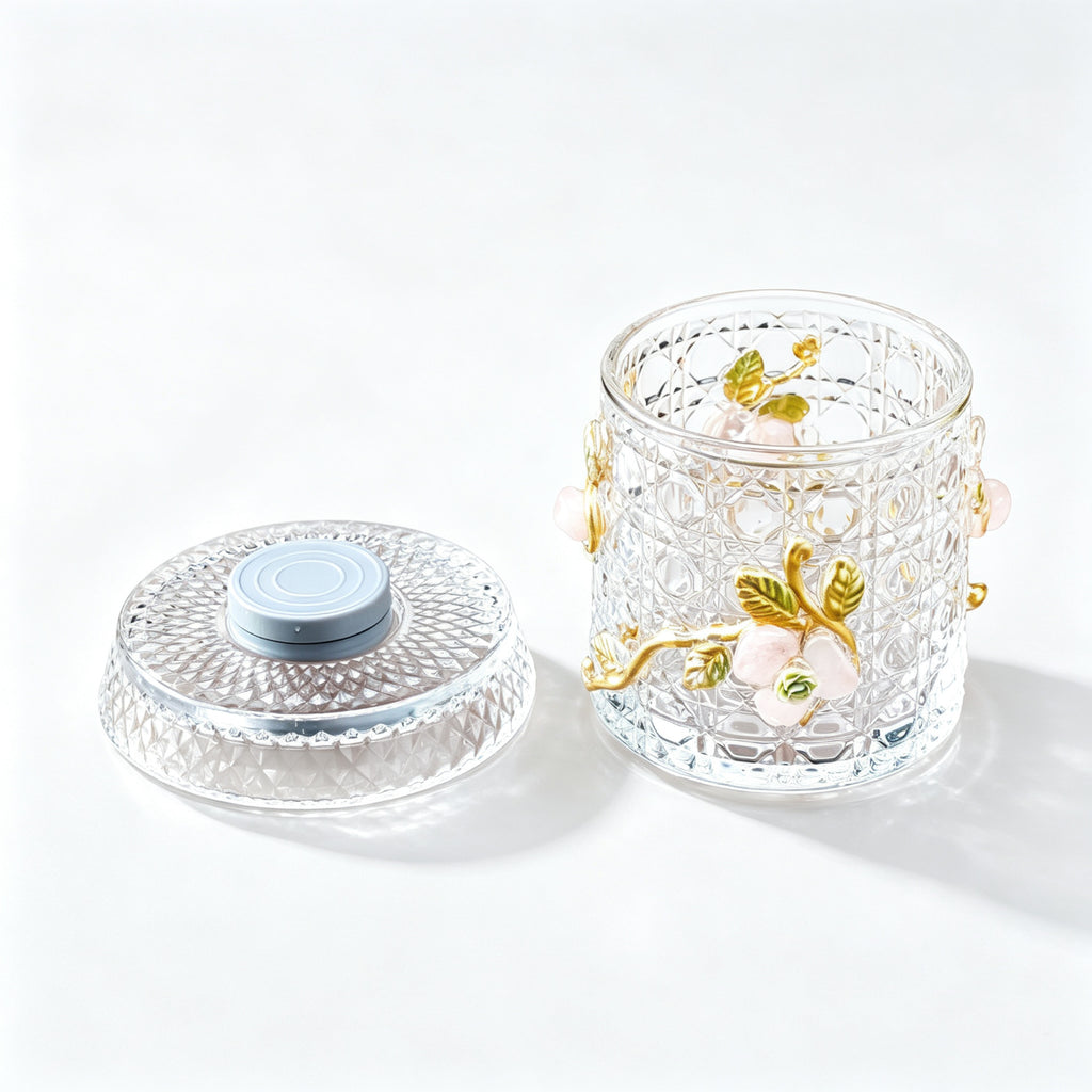 RYS Spinning Crystal Whiskey Glass Handmade Enamel Flower Tumbler