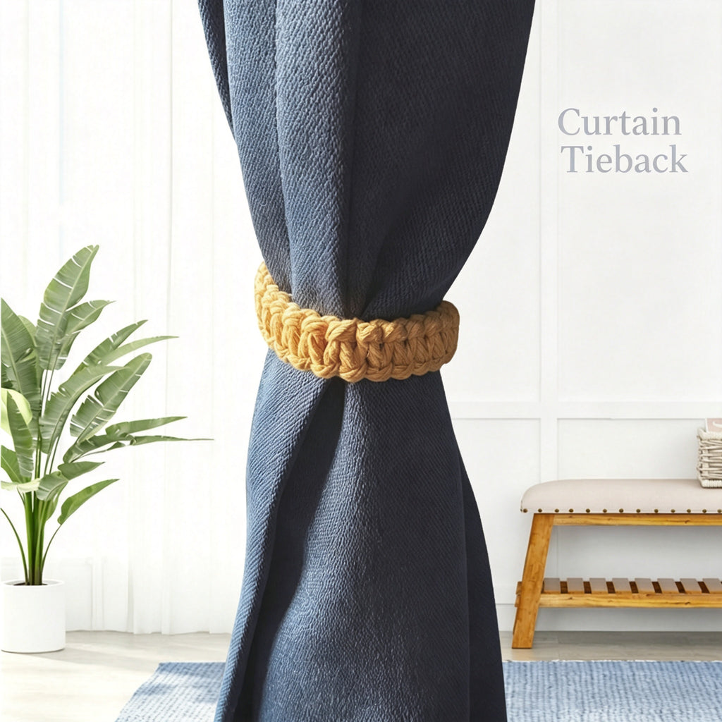 JXG Handwoven Cotton Rope Curtain Tiebacks 2 Pack Braided Curtain Holdback Rings