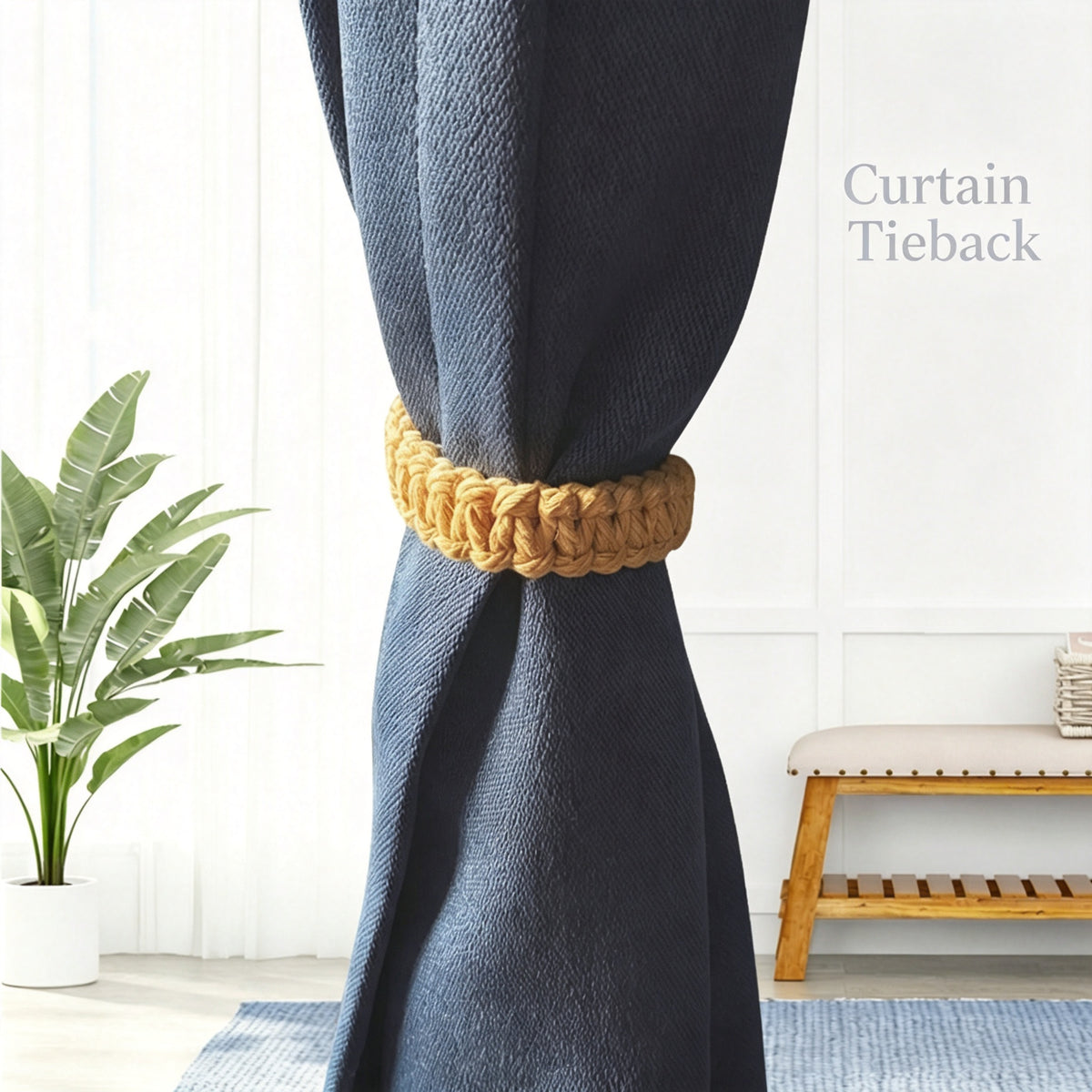 JXG Handwoven Cotton Rope Curtain Tiebacks 2 Pack Braided Curtain Holdback Rings