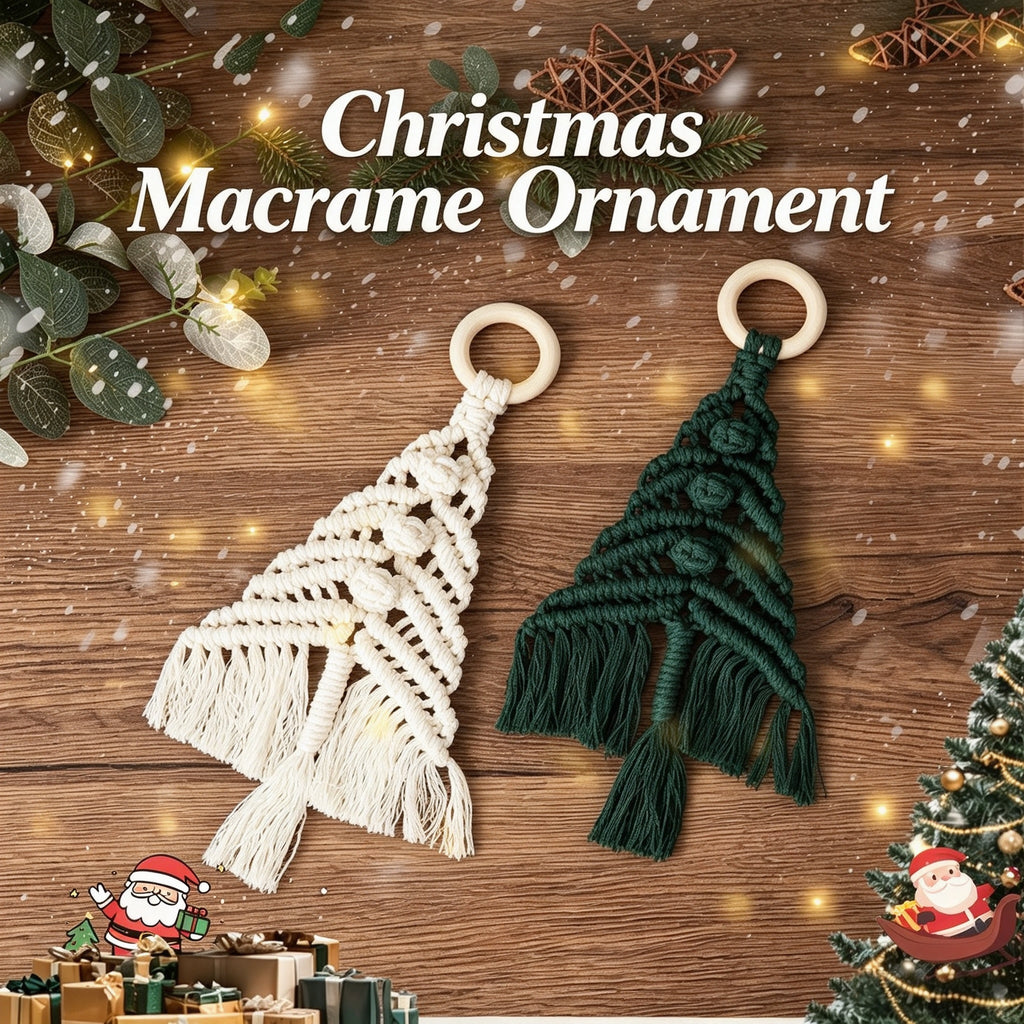 JSE Handwoven Cotton Cord Christmas Tree Wall Hanging Boho Holiday Decor