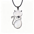 RYS Natural Crystal Gemstone Cat Pendant with Leather Cord