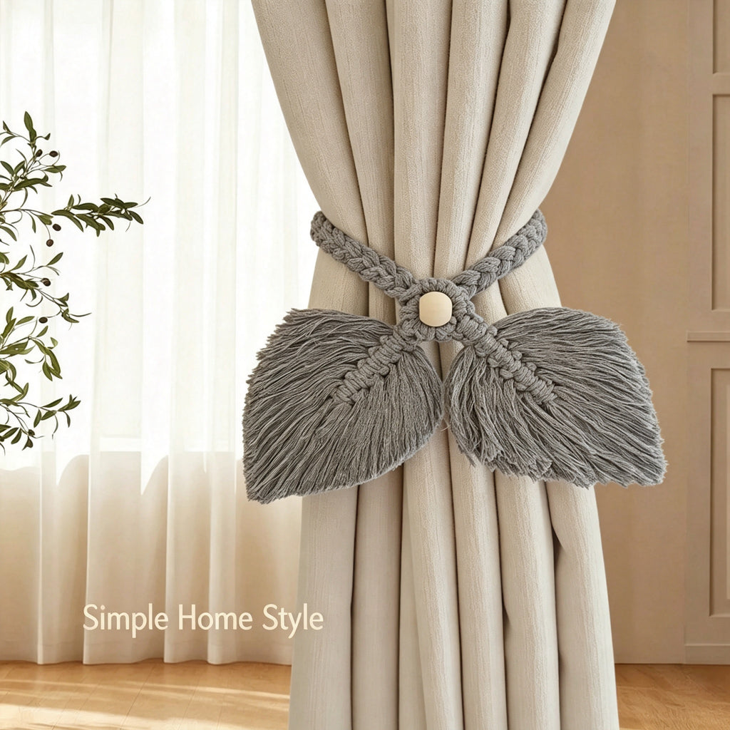 JXG Handwoven Macrame Leaf Curtain Tiebacks 2 Pack Cotton Rope Drapery Holdbacks