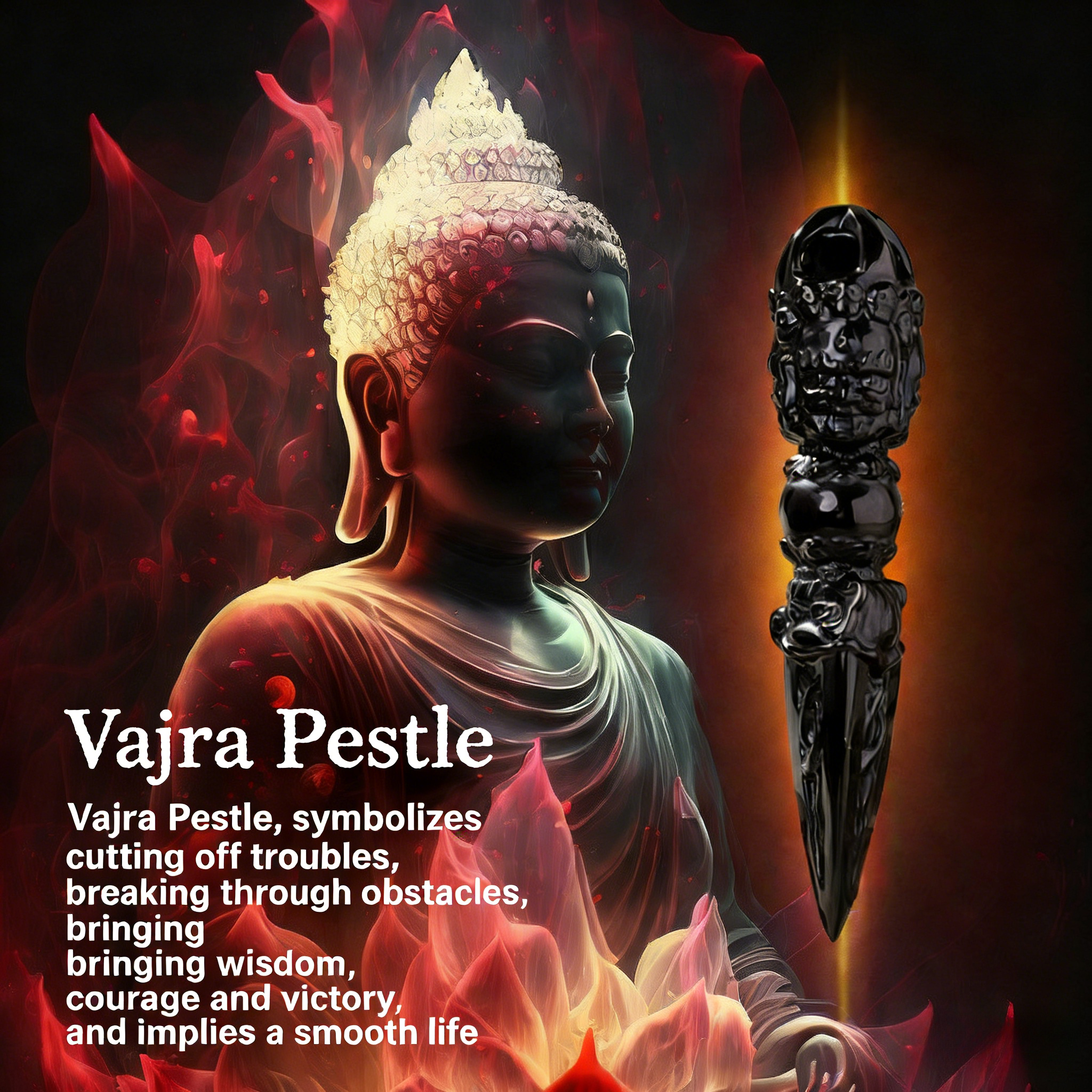 RYS Natural Obsidian Vajra Pestle Carving | Hand-Carved Phurba Dagger | Spiritual Protection Crystal Decor for Altar & Meditation