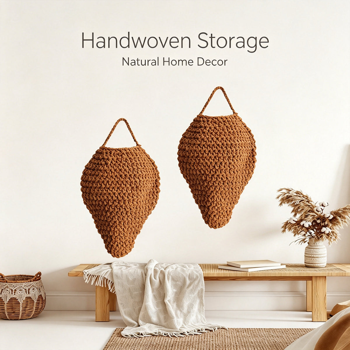 JXG Handwoven Cotton Strawberry Shape Wall Hanging Storage Bag Kitchen Fruit Vegetable Organizer Ins Home Decor