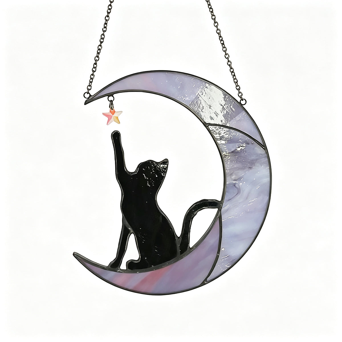 YAP Cat Moon Stained‑Glass Suncatcher Hanging Ornament, Window Wall Home Decor Gift