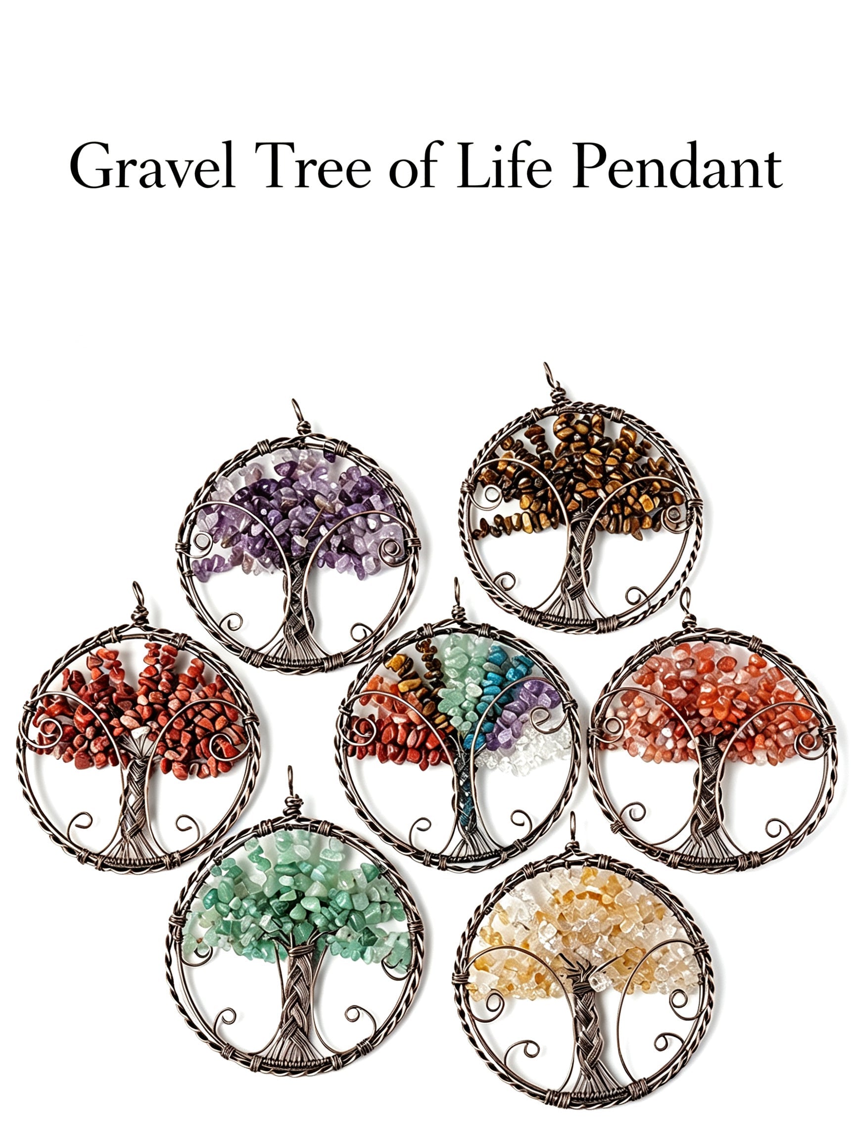 RYS Natural Crystal Chips Tree of Life Pendant Car Hanging