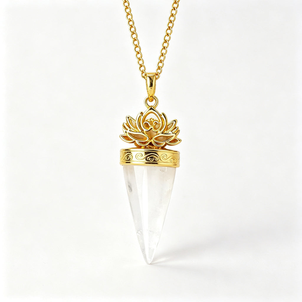 RYS Natural Crystal Golden Cone Pendulum Pendant with Chain