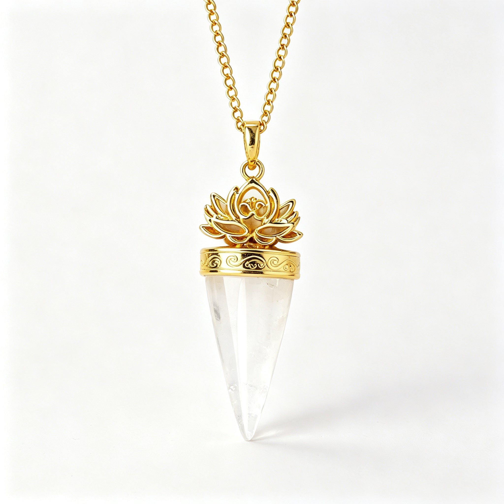 RYS Natural Crystal Golden Cone Pendulum Pendant with Chain