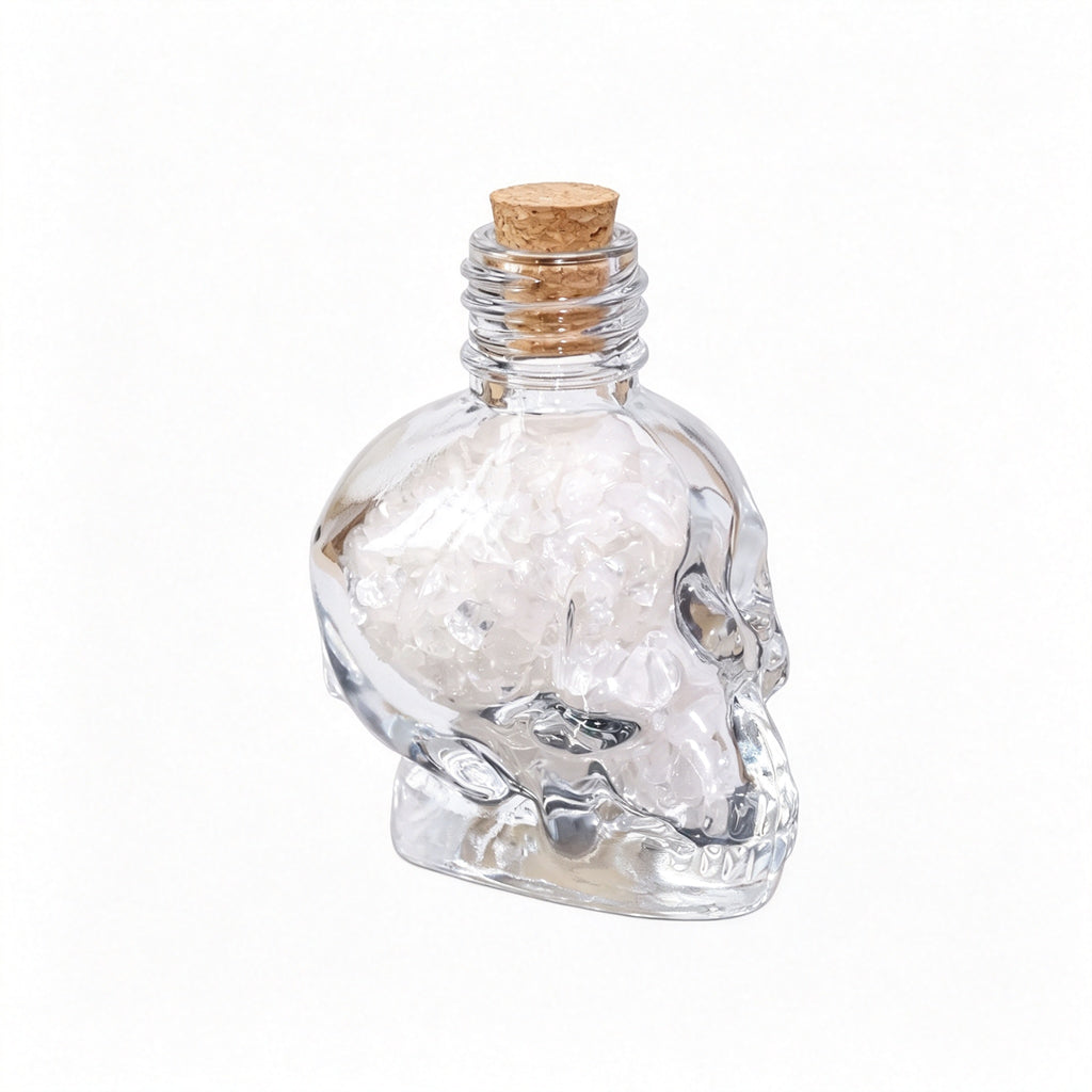 RYS Natural Crystal Chips Wish Bottle Cat Skull Shaped Glass Cork Bottle Halloween Home Decor Gift