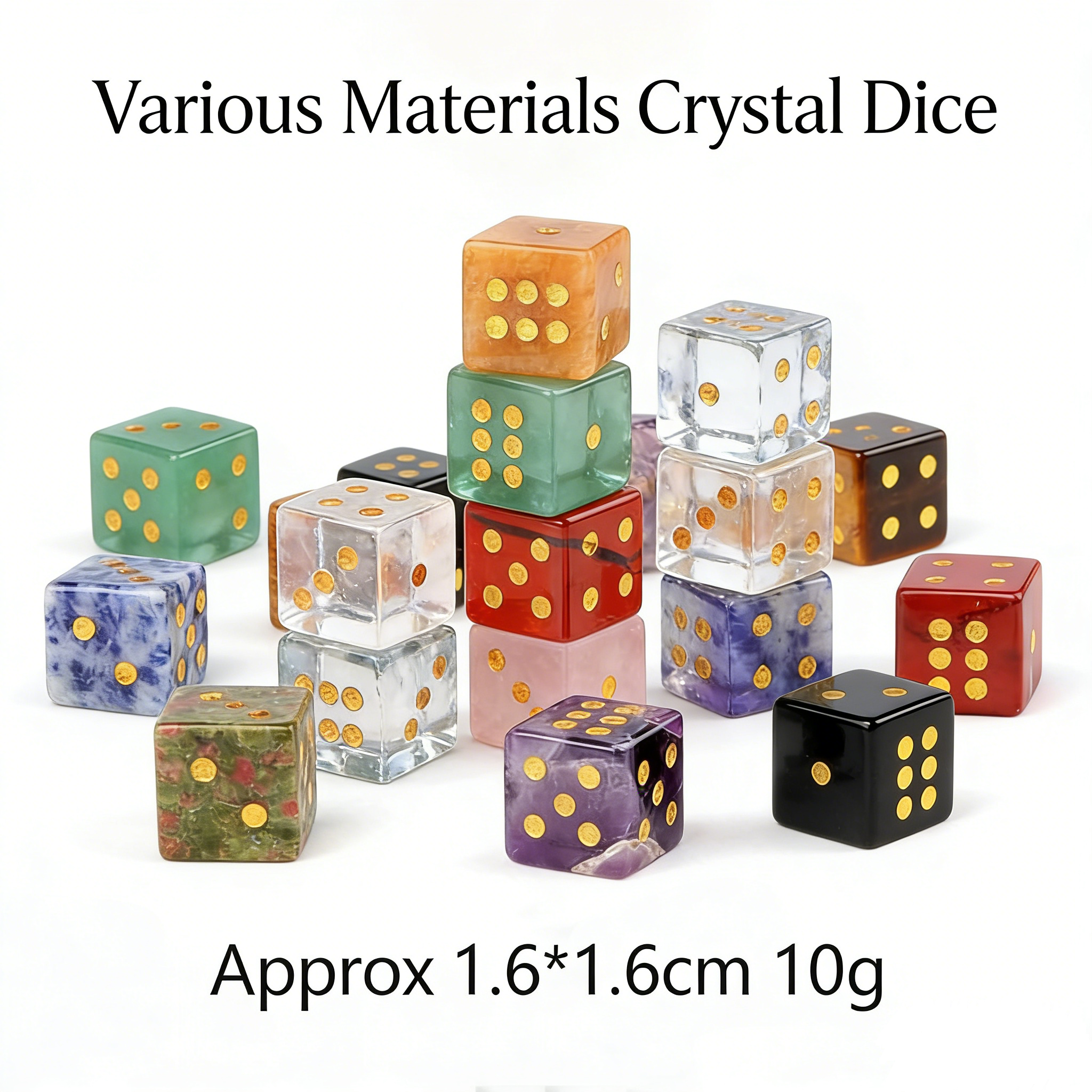 RYS Natural Crystal Gemstone Square Dice | Multi-Material Options, Hand-Carved Gold-Point Collectible & Play Piece