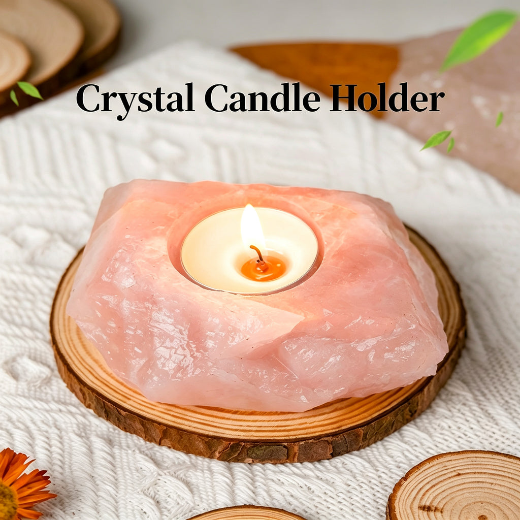 RYS Natural Raw Crystal Tealight Candle Holder, Amethyst Rose Quartz Citrine Fluorite Stone Incense Holder Base, Runyangshi Minimalist Crystal Decor Gift