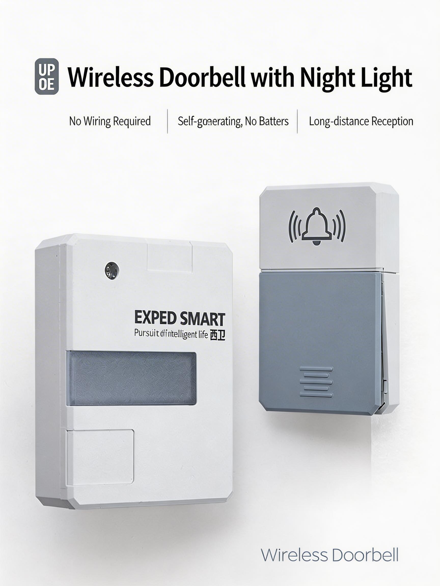 EST Self-Powered Wireless Doorbell with Night Light, Waterproof No Battery Door Bell Chime Kit, Long Range Strong Signal for Home & Office