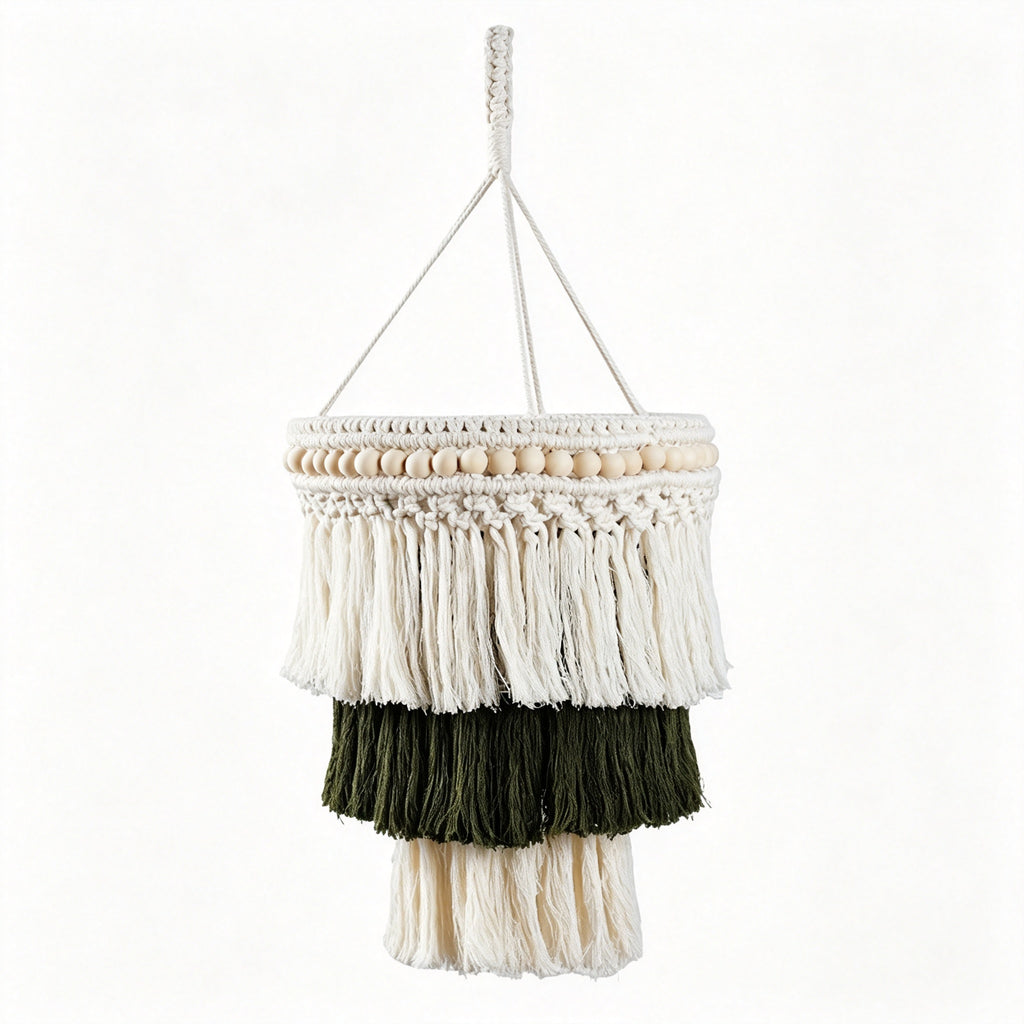 JSE Boho Hand Woven Cotton Linen Pendant Lampshade Tassel Ceiling Lamp Cover for Home Decor