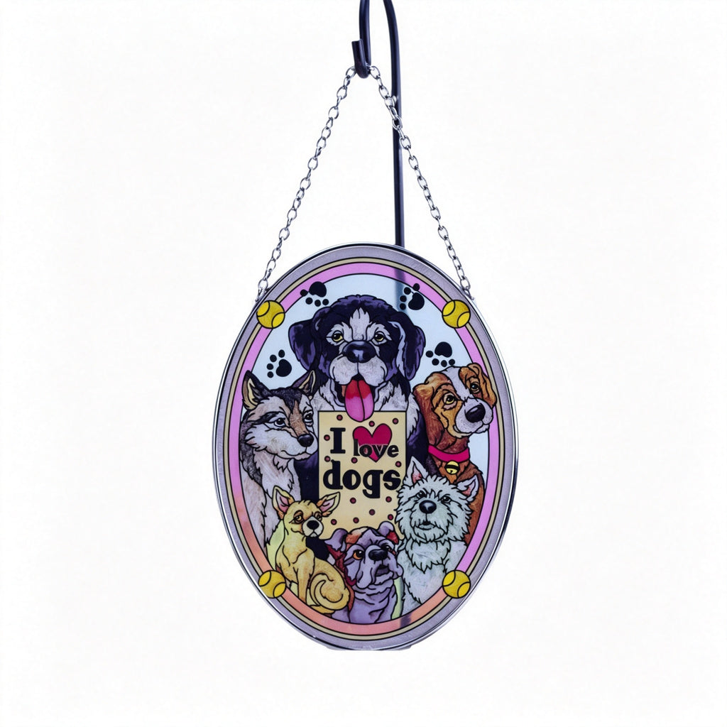 YAP Dog Themed Stained‑Glass Suncatcher Hanging Ornament, Window Wall Home Decor Housewarming Gift