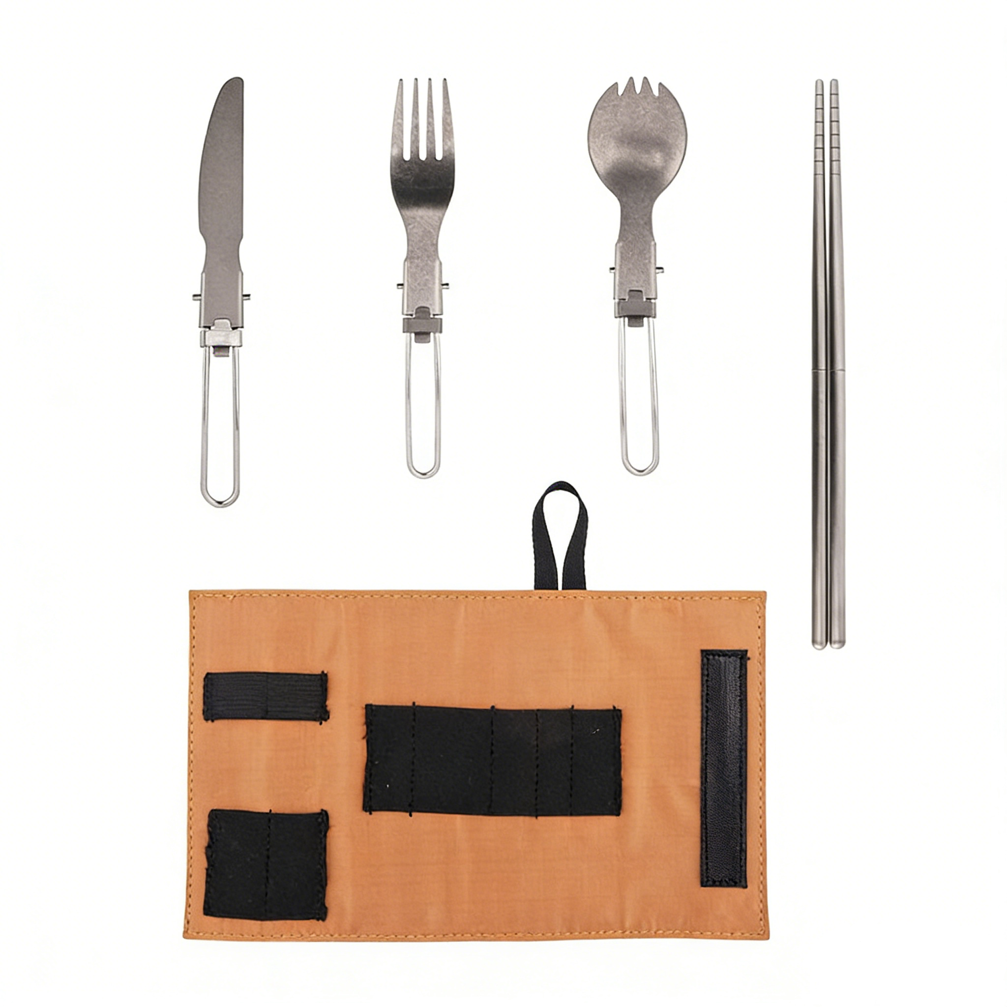 SNR Reines Titan Faltbares Besteckset, Leichtgewicht Gabel Löffel Essstäbchen 4-teiliges Set für Outdoor Camping