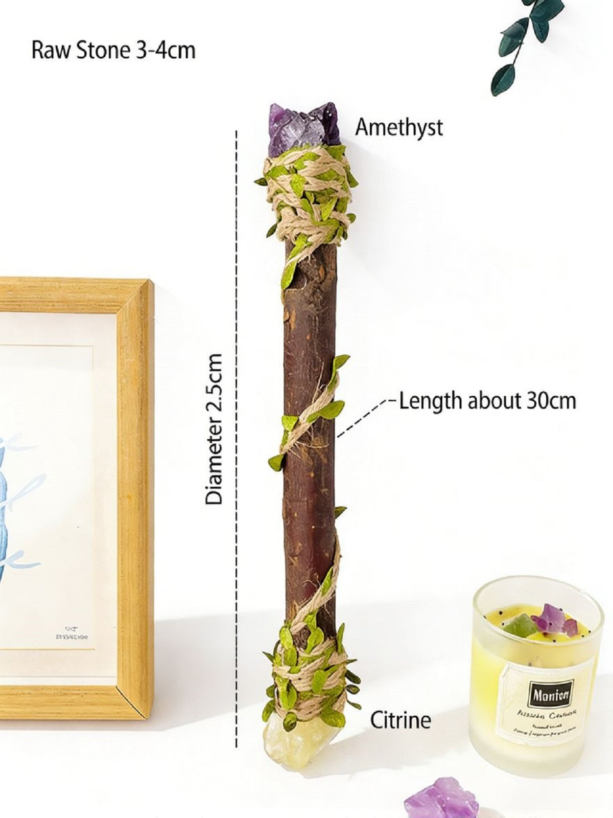 RYS Natural Crystal Wizard Wand, Handmade Wooden Crystal Scepter for Witchcraft, Healing & Home Decor - Perfect Spiritual Gift
