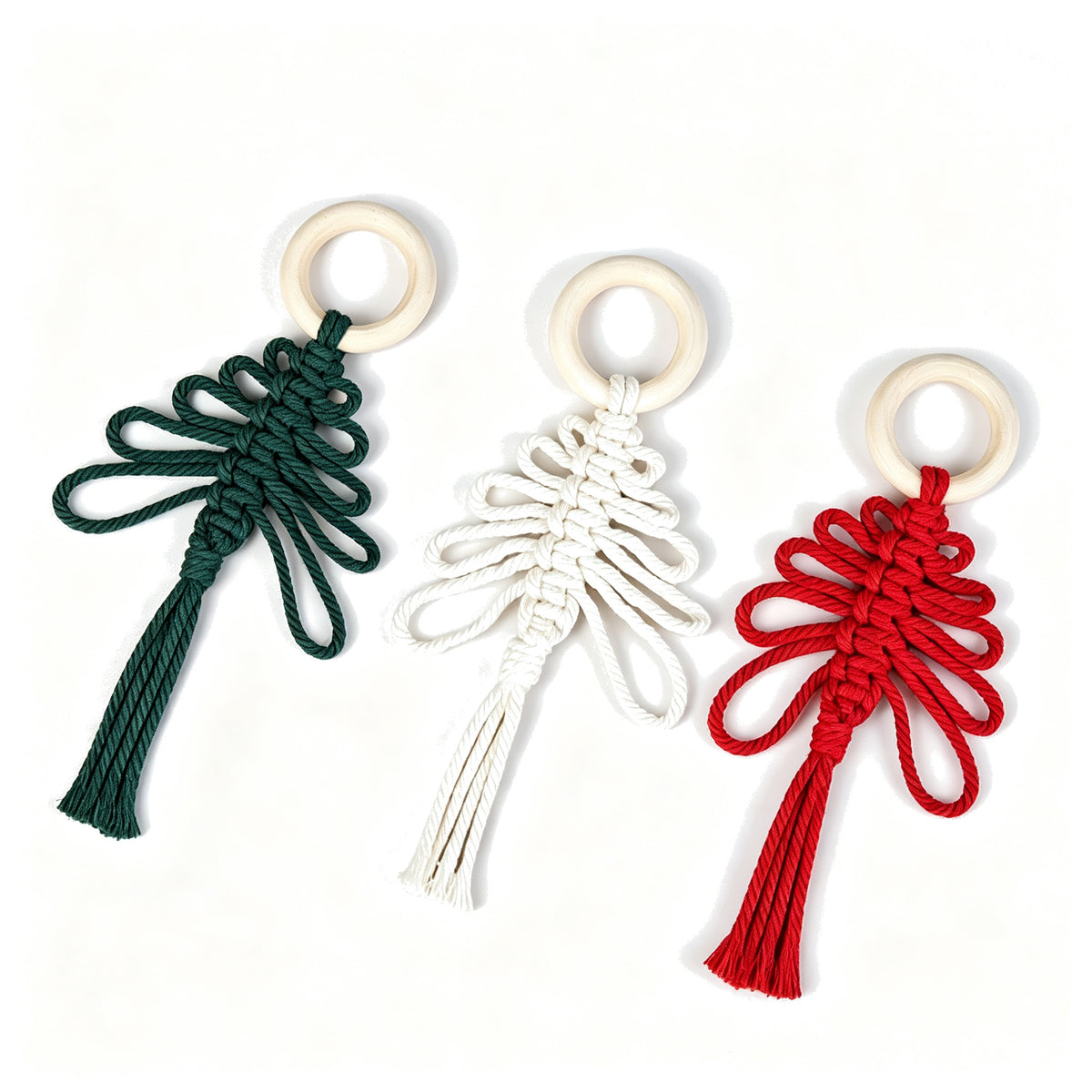 JSE Handwoven Christmas Tree Charm Keychain Boho Holiday Bag Pendant