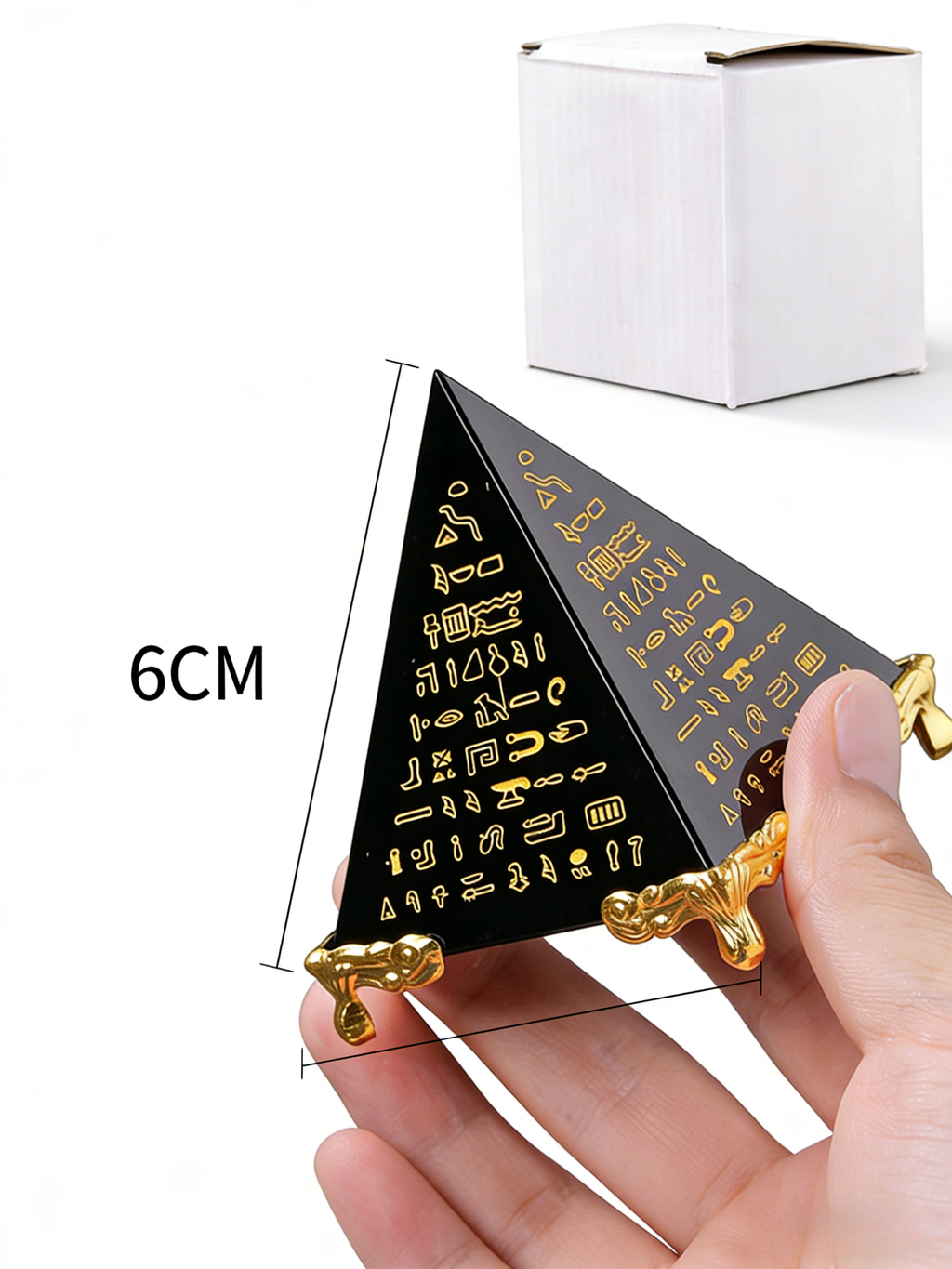 RYS Natural Obsidian & Clear Quartz Crystal Pyramid with Engraved Sutra | Meditation Energy Tower for Healing & Spiritual Decor