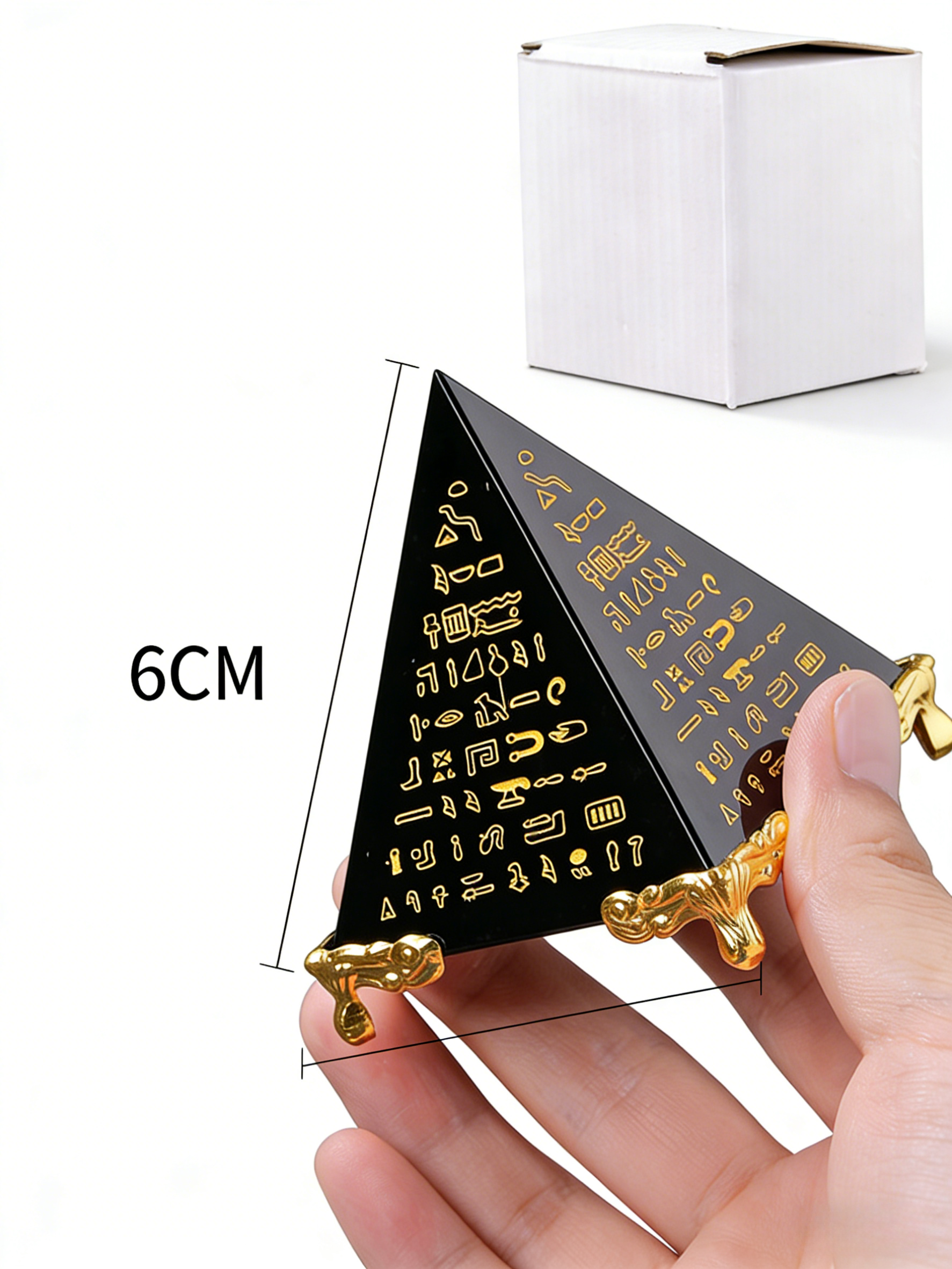 RYS Natural Obsidian & Clear Quartz Crystal Pyramid with Engraved Sutra | Meditation Energy Tower for Healing & Spiritual Decor