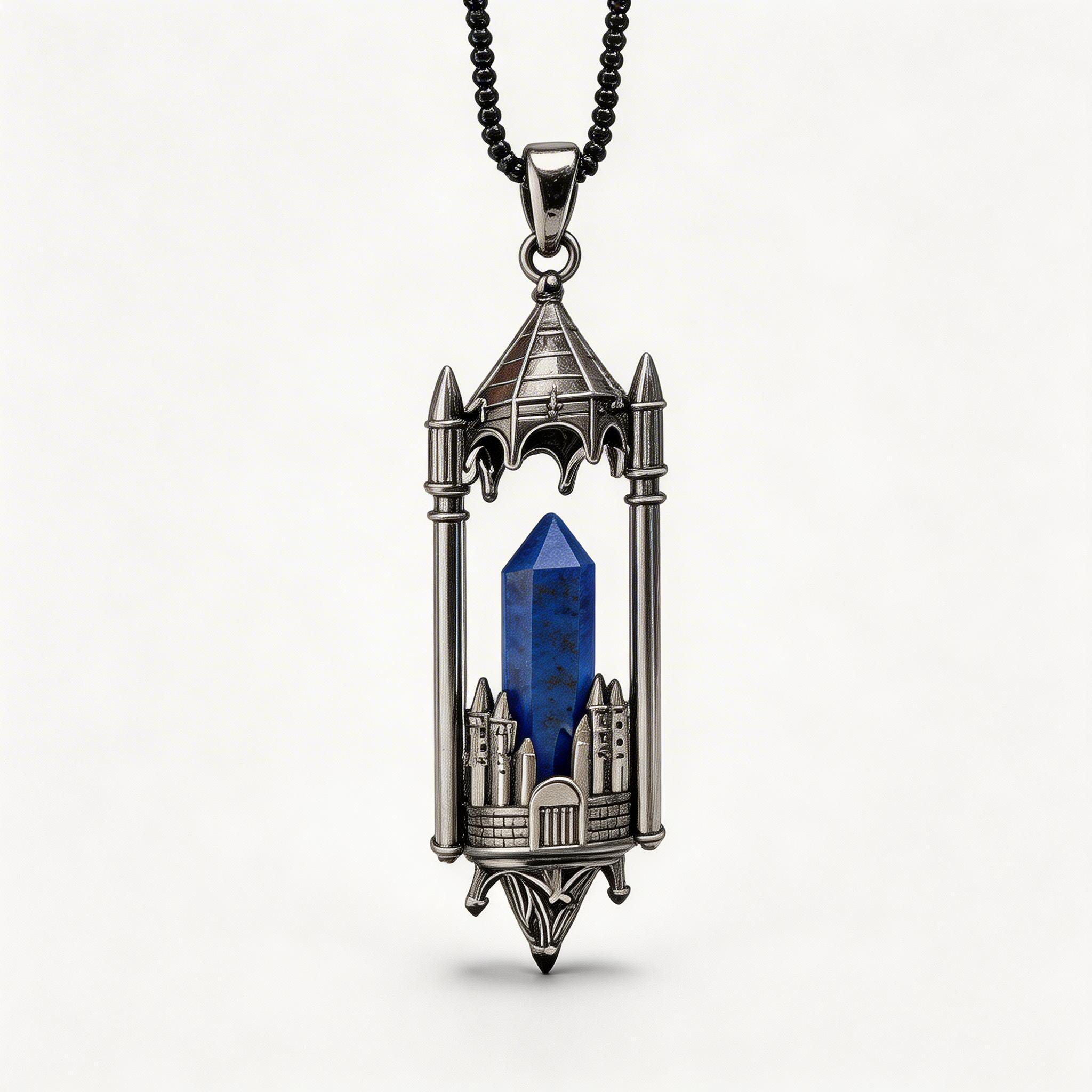 RYS Fantasy Castle Natural Crystal Point Pendant | Multi-Metal (Titanium/Silver/Gold) Options, Includes Chain