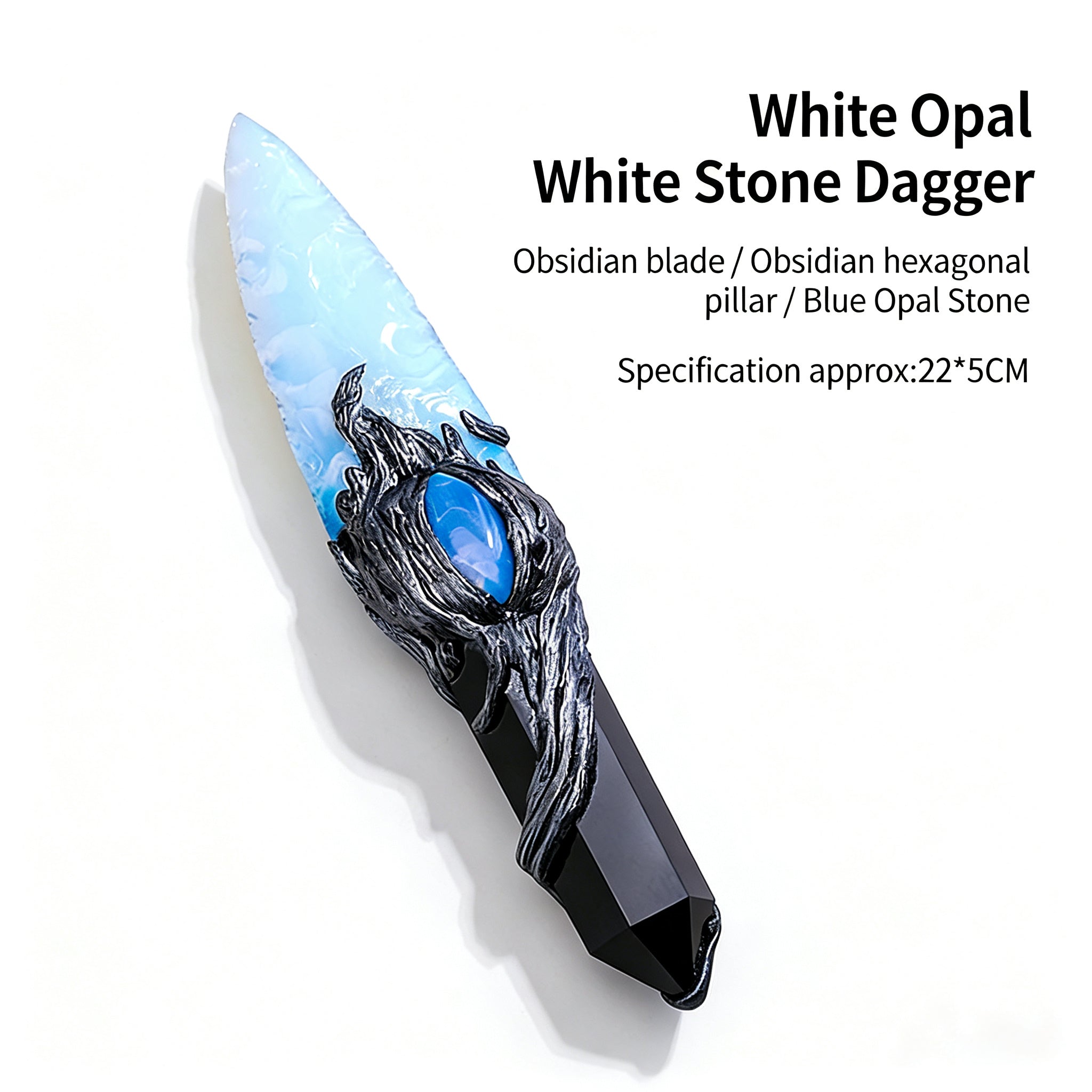 RYS Natural Obsidian Crystal Dagger, Hand Carved Stone Blade with Wooden Handle, Spiritual Ritual & Altar Decor