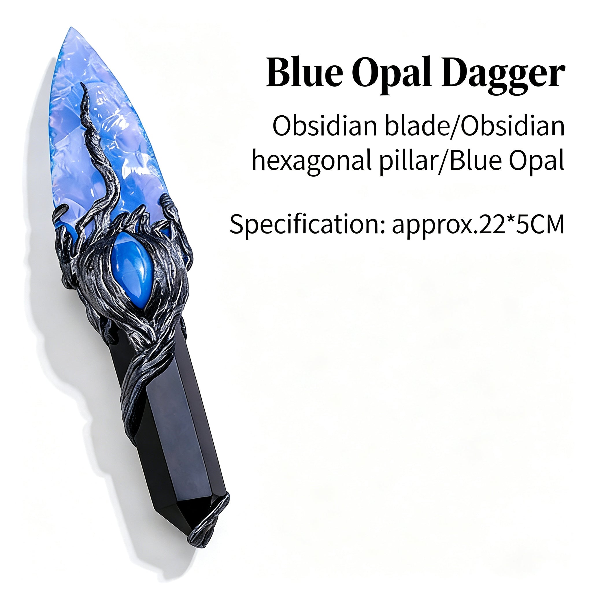 RYS Natural Obsidian Crystal Dagger, Hand Carved Stone Blade with Wooden Handle, Spiritual Ritual & Altar Decor
