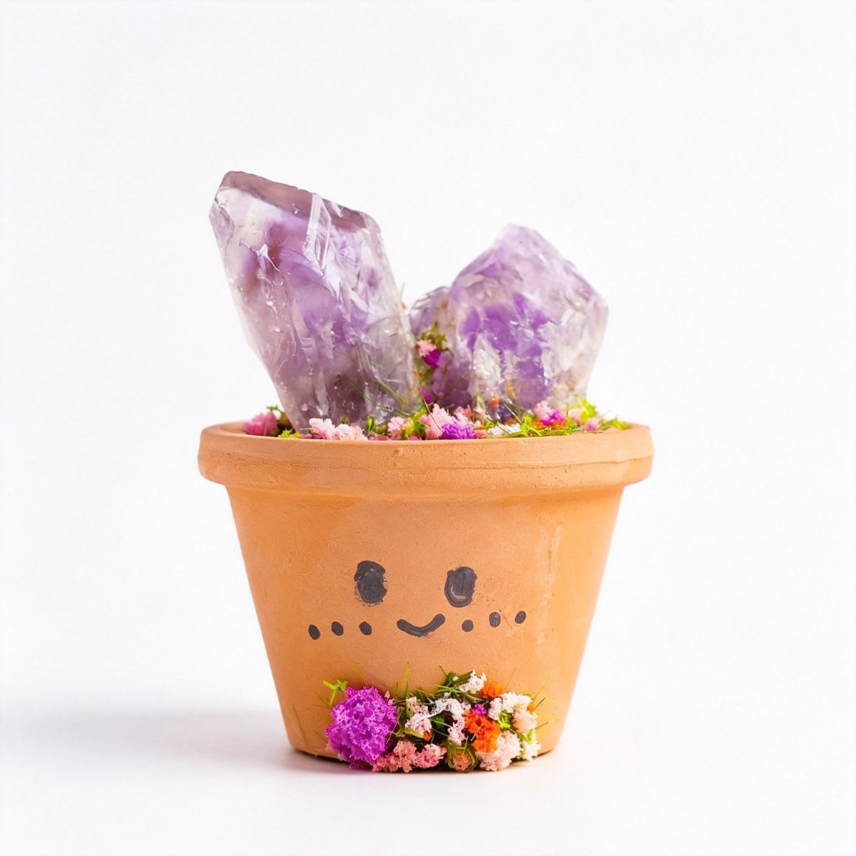 RYS Natural Crystal Raw Ore Ceramic Pot Bonsai, Gemstone DIY Potted Ornament, Home Desktop & Car Decor