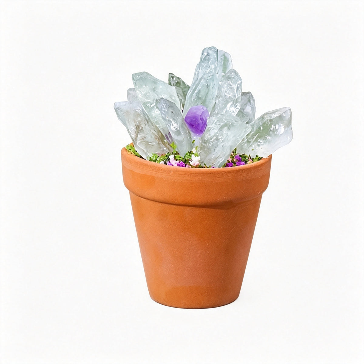 RYS Natural Crystal Raw Ore Ceramic Pot Bonsai, Gemstone DIY Potted Ornament, Home Desktop & Car Decor