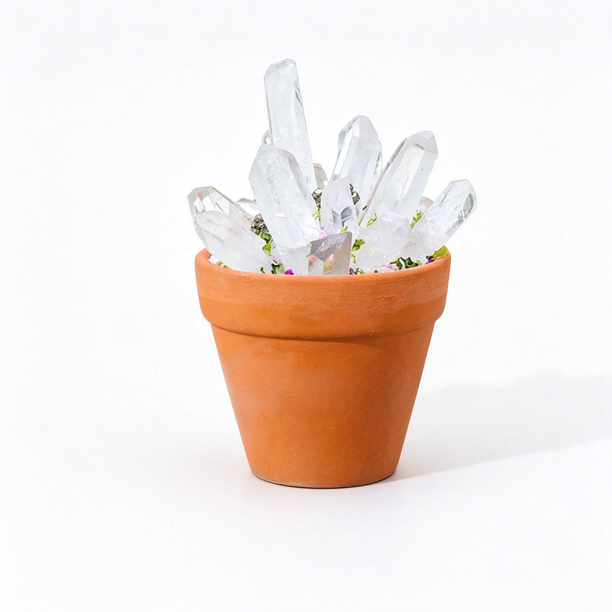 RYS Natural Crystal Raw Ore Ceramic Pot Bonsai, Gemstone DIY Potted Ornament, Home Desktop & Car Decor