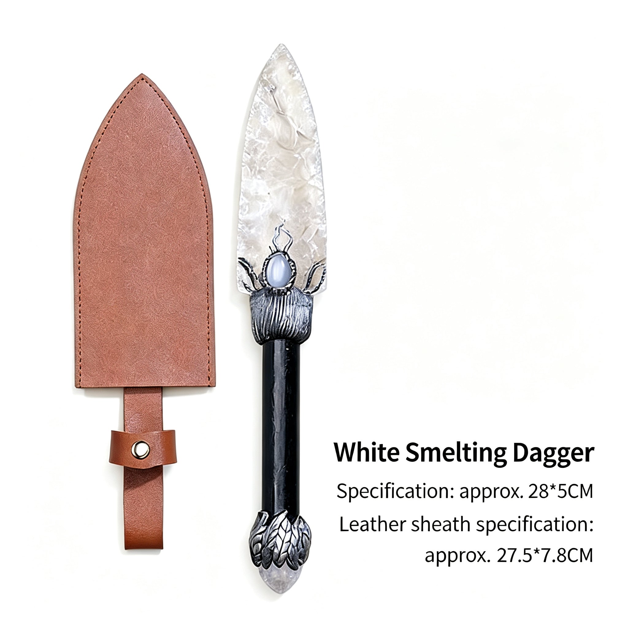 RYS Natural Obsidian Crystal Dagger with Sheath, Handmade Stone Blade & Wooden Handle, Protective Spiritual Tool