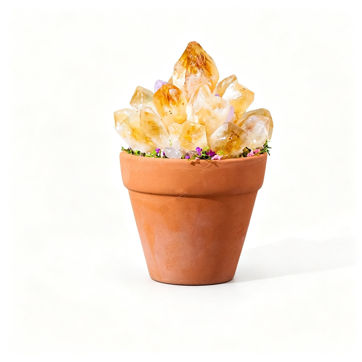 RYS Natural Crystal Raw Ore Ceramic Pot Bonsai, Gemstone DIY Potted Ornament, Home Desktop & Car Decor